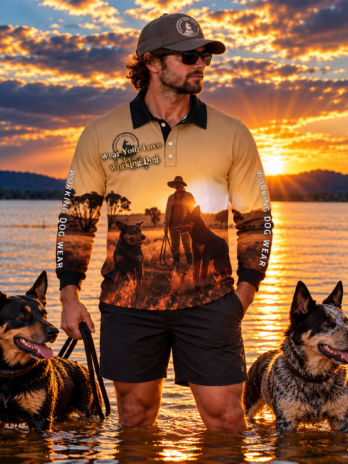 Sunset Wear Your Love for the Working Dog Fishing Shirt