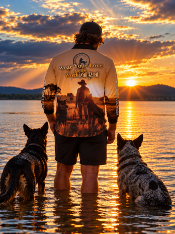 Sunset Wear Your Love for the Working Dog Fishing Shirt