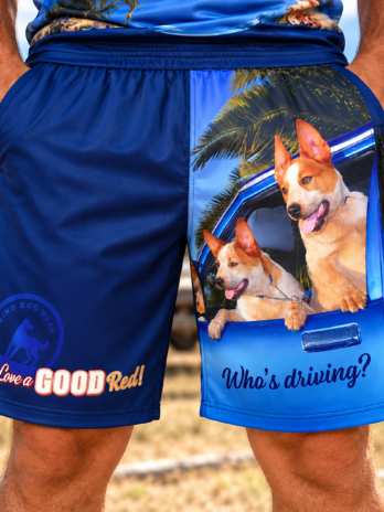 I Love a Good Red! Who’s Driving? Red Cattle Dog Footy Shorts