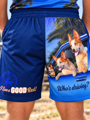 I Love a Good Red! Who’s Driving? Red Cattle Dog Footy Shorts