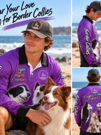 Border Collies Coats of Many Colours Fishing Shirt Purple