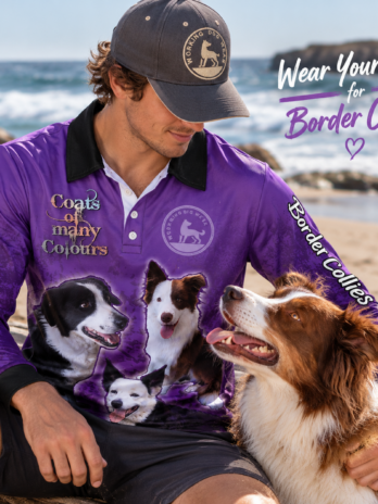 Border Collies Coats of Many Colours Fishing Shirt Purple