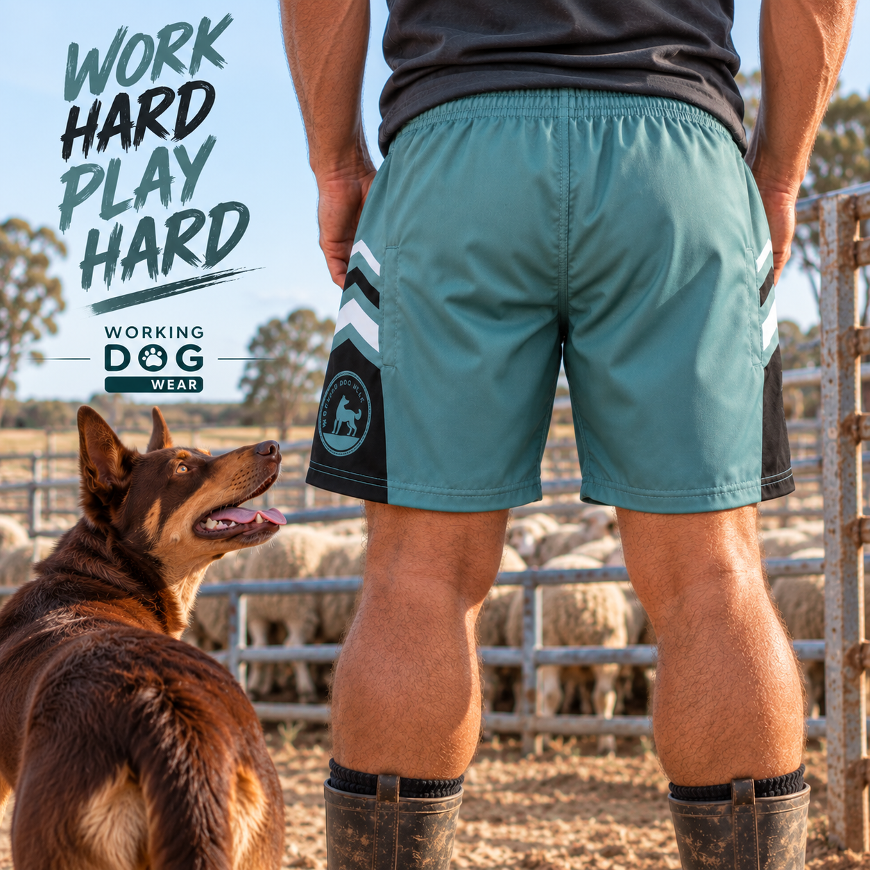 Working Dog Wear Trademark Footy Shorts Khaki - Image 2